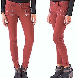PAIGE Edgemont Zip Skinny Jeans in Red Size 26